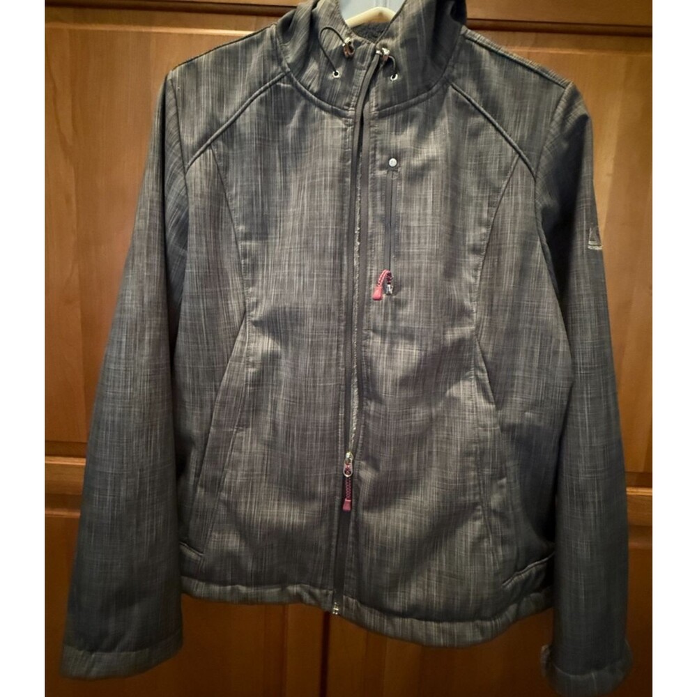 ZEROxposur Coat Gray Jacket Micro-Plaid Heather Hooded Lined Women's Size Large